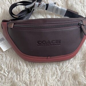 Coach Men's Burgundy and Red Leather Belt Bag